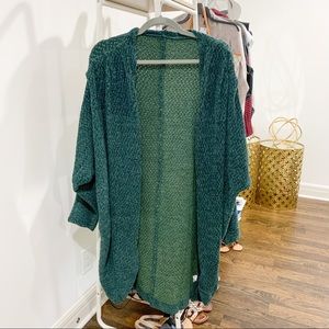 Green chenille cocoon cardigan